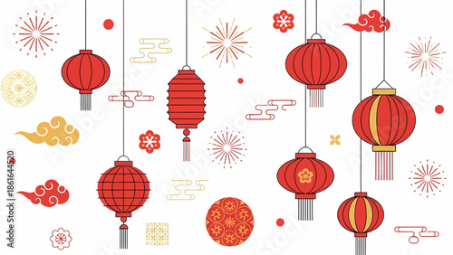 Traditional Chinese lanterns and festive decorations for Lunar New Year celebration.