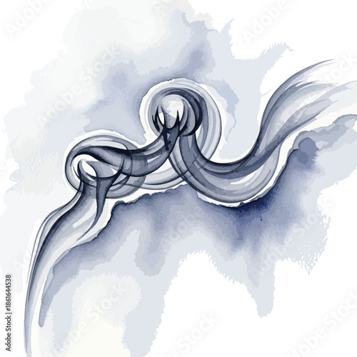 Ethereal Grey Watercolor Smoke and Flowing Abstract Shapes, Artistic Ink Wash Background on Textured Paper for Modern Minimalist Design , Generative Ai