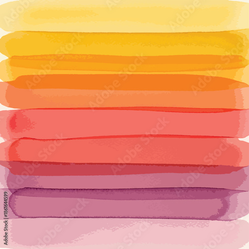 Vibrant Horizontal Watercolor Stripes in Sunset Colors of Yellow, Orange, and Purple, Abstract Layered Background for Summer Design , Generative Ai