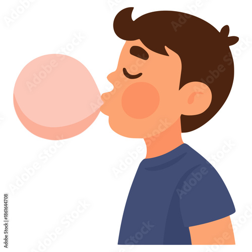 cartoon boy chewing bubble gum flat color vector illustration template design