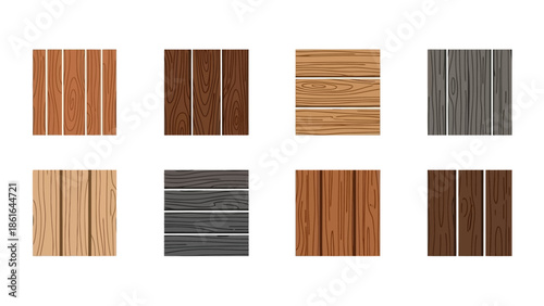 Set of eight wooden texture patterns with varied shades and grain styles