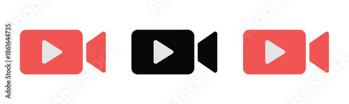 Three video play icons are displayed side by side against a white background.