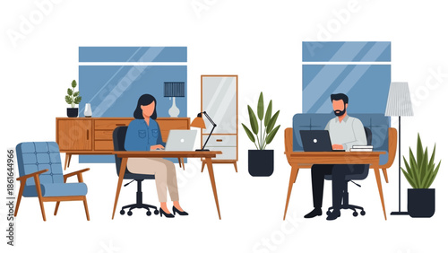 Modern home office design with plants and natural light