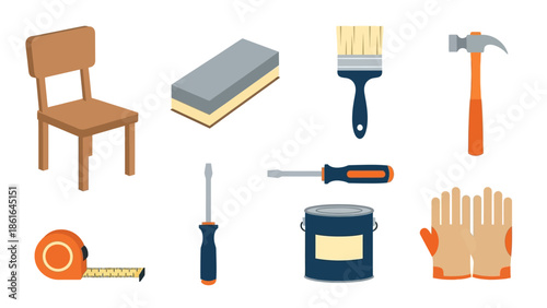 Home improvement toolkit: essential diy items in flat style