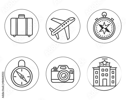Set of Six Simple Icons for Travel and Tourism