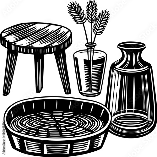 Minimal Scandinavian Style Interior Decor Objects Set