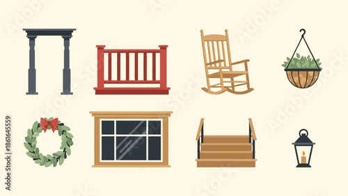 Charming porch essentials: rocking chair, lantern, and decorative touches