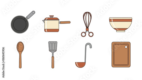Colorful kitchen tools on white background