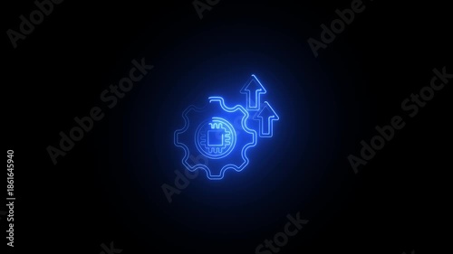 Wallpaper Mural Glowing Blue Gear with Microchip and Arrows on Dark Background Technology Concept Torontodigital.ca