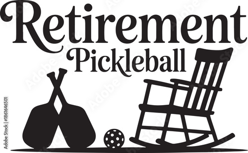 Retirement pickleball rocking chair and paddles graphic design vector illustration silhouette
