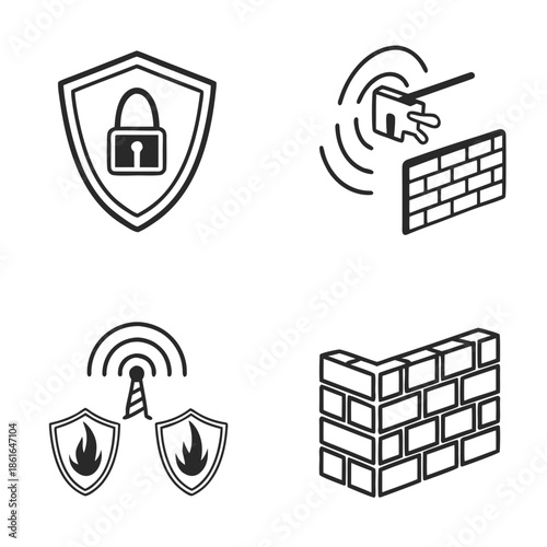 Firewall and Cybersecurity Icon Set