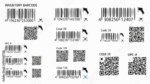 Collection of Various Barcodes and QR Codes for Identification.