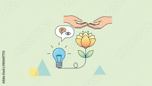 Hands cradling lightbulb with flower, symbolizing innovation and growth