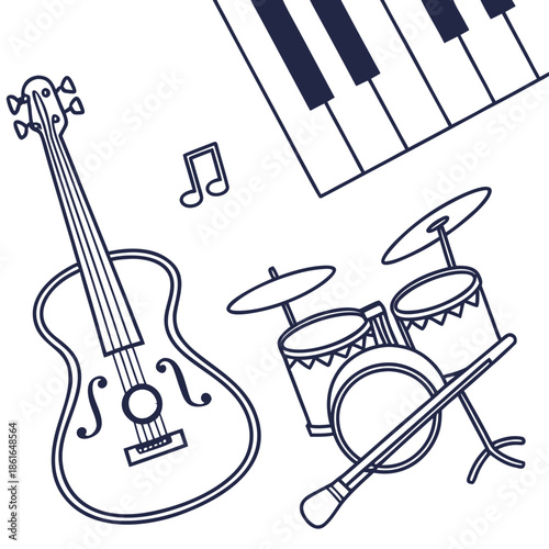 Modern Illustrated Music Objects and Instrument Icons