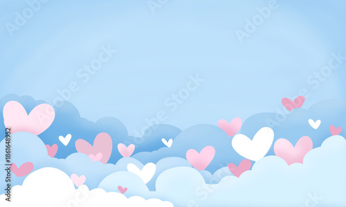 Blue Pastel Valentine  background with heart clouds