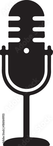 Black Microphone Silhouette Icon – Podcast Radio Stage Audio Illustration