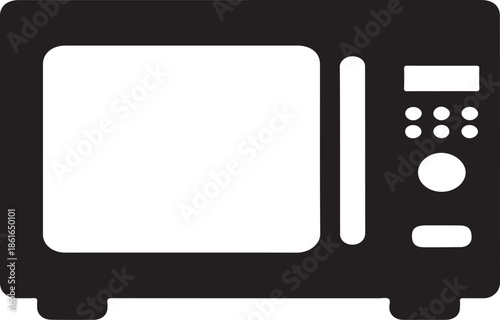 Microwave Black Silhouette Icon – Home Kitchen Cooking Appliance Illustration