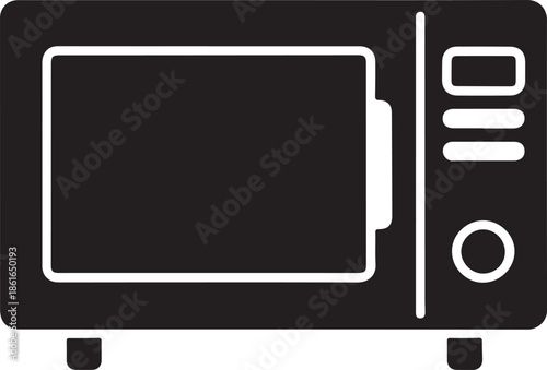 Microwave Black Silhouette Icon – Home Kitchen Cooking Appliance Illustration