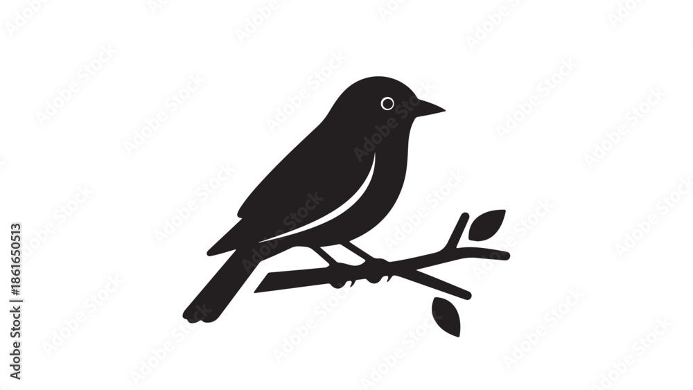 Fototapeta premium A black bird silhouette perched on a tree branch in the morning