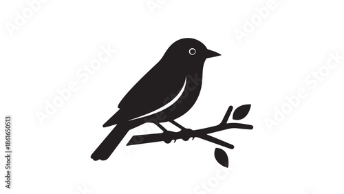 A black bird silhouette perched on a tree branch in the morning