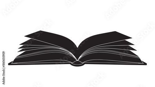 A silhouette of an open book against a plain white background