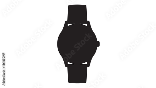 A black silhouette of a modern watch on a white background