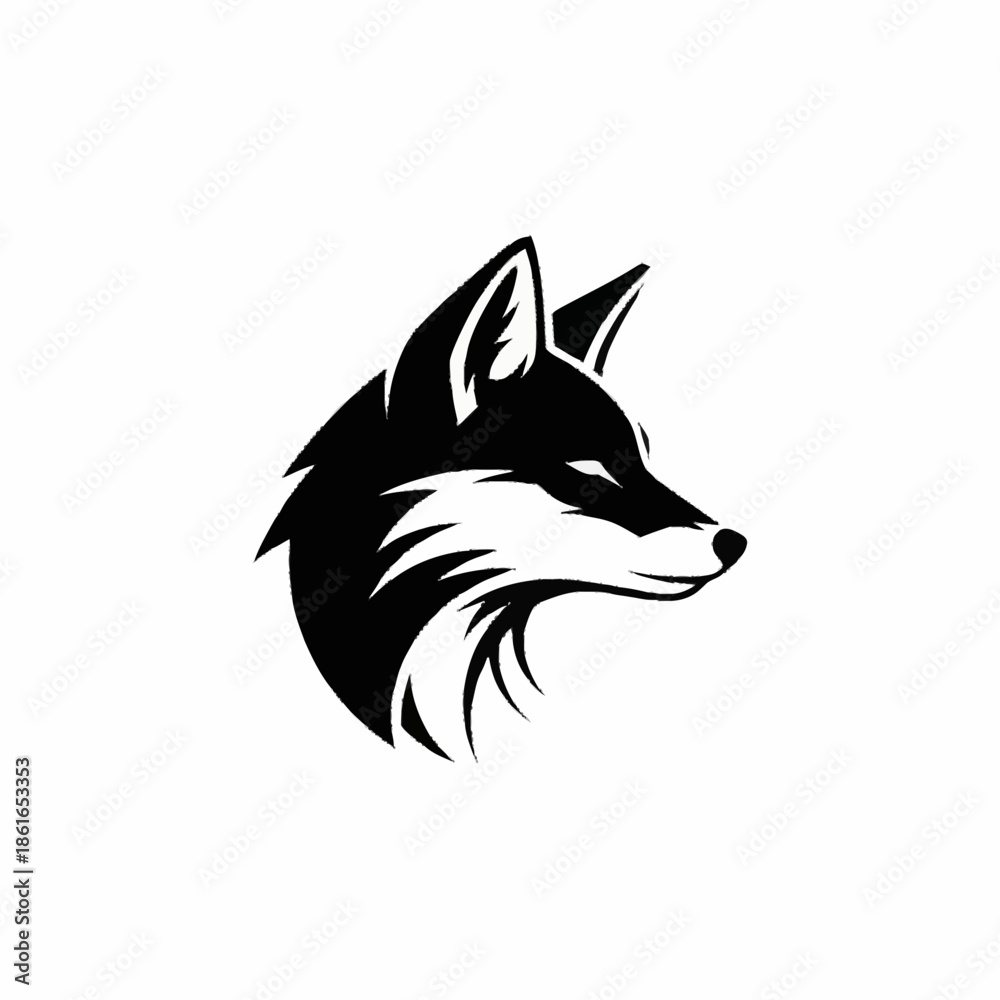 Obraz premium Black and White Wolf Head Illustration.