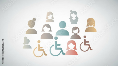 Diverse group of people with disabilities and different cultures community togetherness