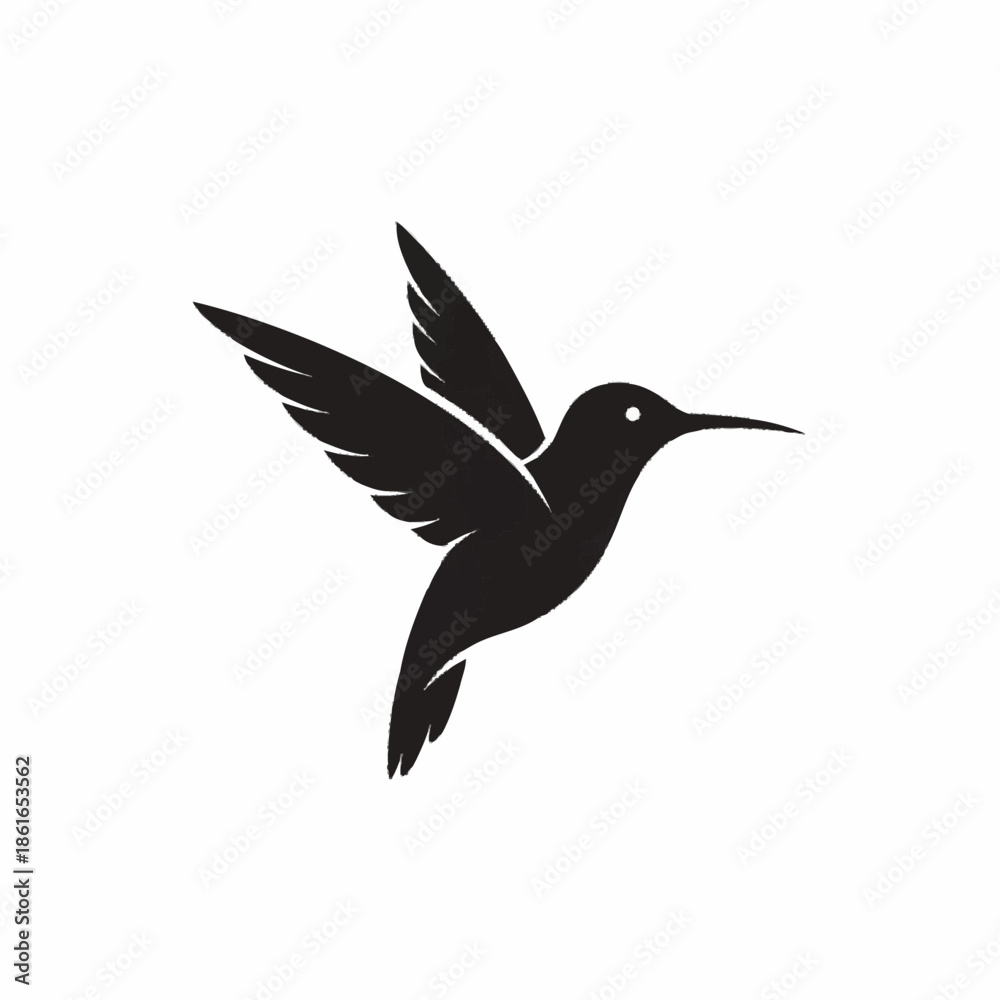 Obraz premium Black Hummingbird Silhouette in Flight.