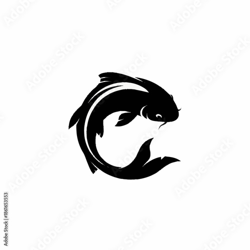 Black Koi Fish Head Illustration Design.