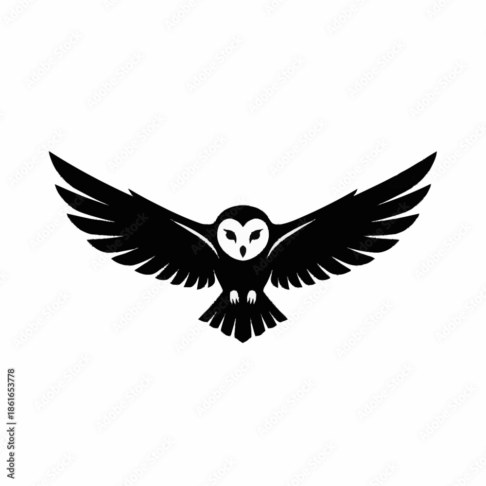 Obraz premium Black Silhouette Owl Flying with Spread Wings.