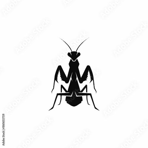 Black Silhouette of Praying Mantis Insect.