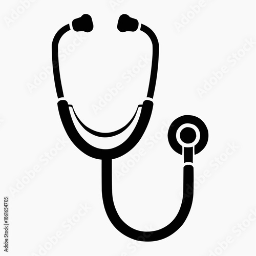 A stethoscope lies on a clean white background for medical use