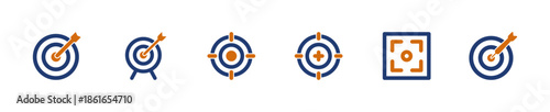 Target icon set. Goal aim accuracy focus objective success. Solid icon collection.
