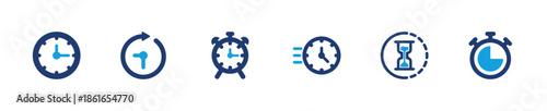 Time icon set. Clock timer schedule deadline productivity. Solid icon collection.