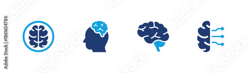 Brain icon set. Intelligence thinking cognition mental neuroscience. Solid icon collection.