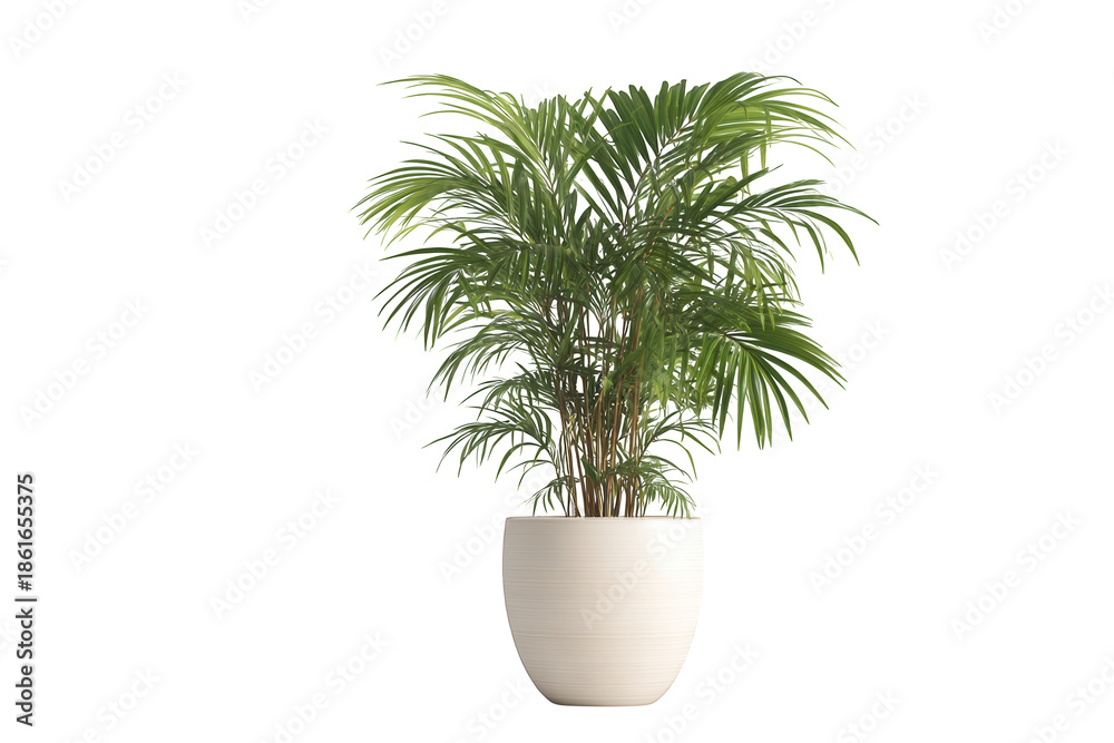 Obraz premium Green palm plant in white pot isolated on a transparent background