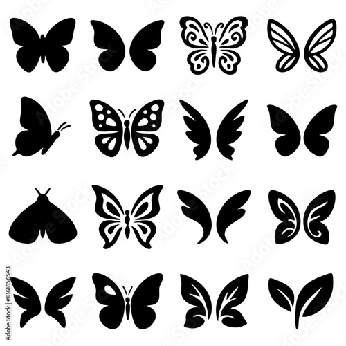 Butterflies' Silhouette Collection: A visually captivating display of butterfly silhouettes, artfully arranged to showcase the intricate patterns of their wings.