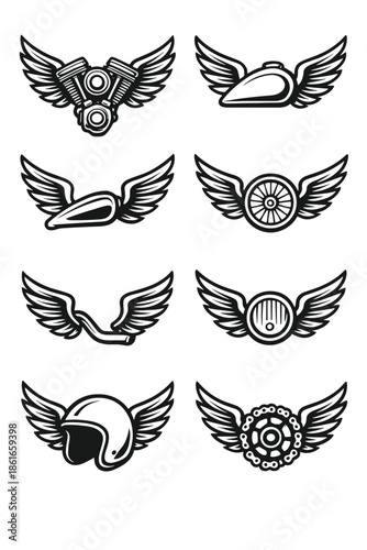 Collection of Winged Motorcycle Emblems and Symbols.