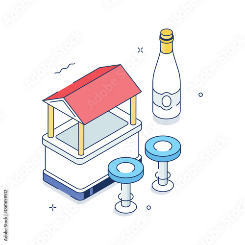 A premium isometric illustration showcasing wine bar setup