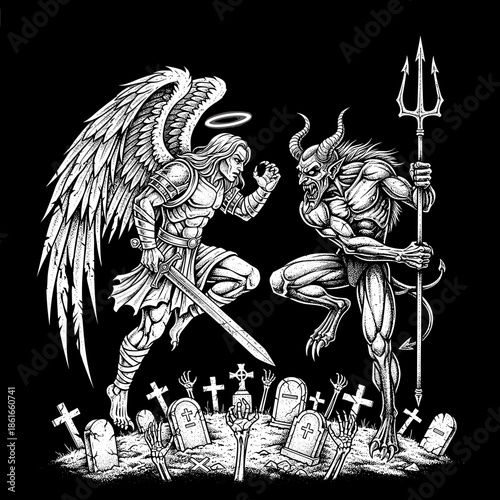 Angel and Demon locked in a fierce battle of good versus evil.