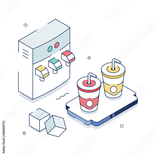 An editable isometric illustration of soda dispenser machine