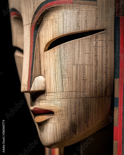 Intricate Wooden Mask Close-Up