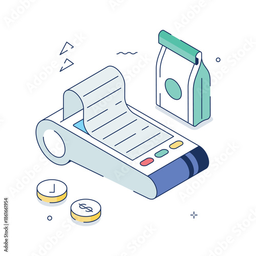 An editable isometric illustration of pos terminal system