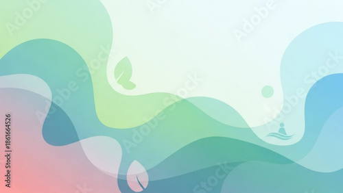 Serene Abstract Composition: A soothing visual, with gentle gradient hues of blue, green, and pink, creating a sense of calm and harmony with flowing shapes.