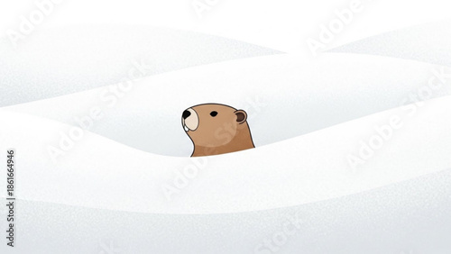 Curious Groundhog: An illustration captures a groundhog, peeking from a snowy expanse, displaying curiosity and playfulness. 