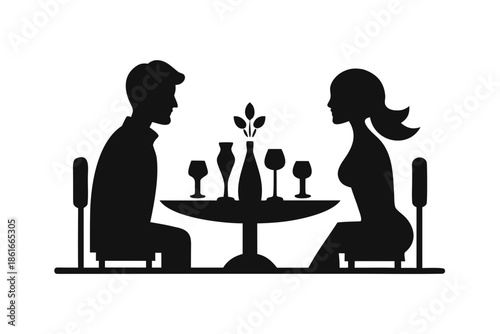Candle light dinner couple silhouette vector illustration isolated on white background
