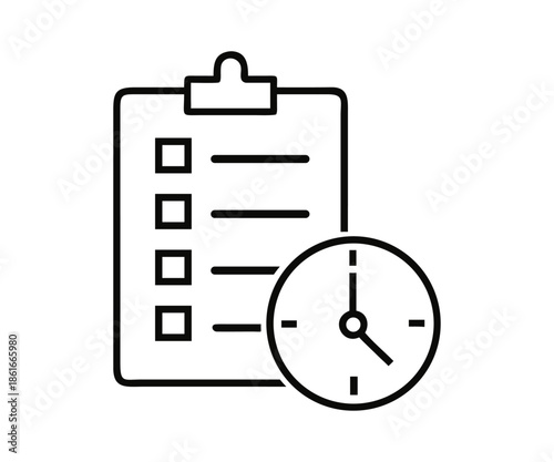 Time management and productivity icon with checklist and clock for task scheduling concept vector