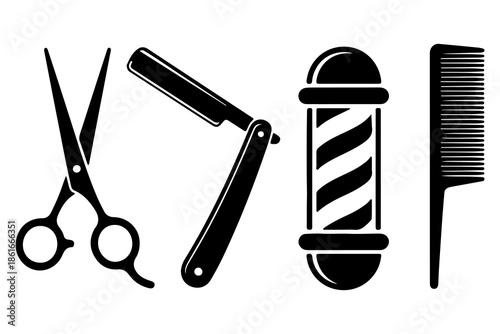 Barber Tools Silhouette Vector illlustration