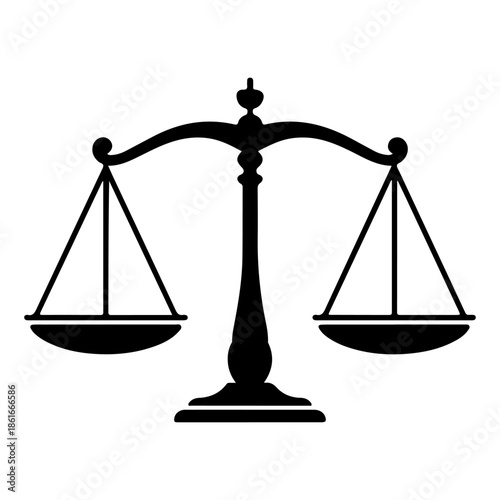 A flat black silhouette icon of a balance scale